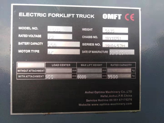 4.5m Mast Triplex Electric Forklift with 3.5ton Capacity and Pneumatic or Solid Tyre