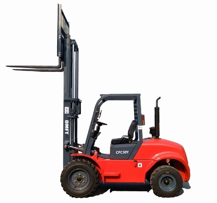 3.5ton Ce Certified Diesel All Terrain Forklift with Steel/Rubber Fork and A/C Cab