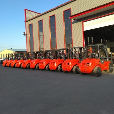 3.5ton Ce Certified Diesel All Terrain Forklift with Steel/Rubber Fork and A/C Cab